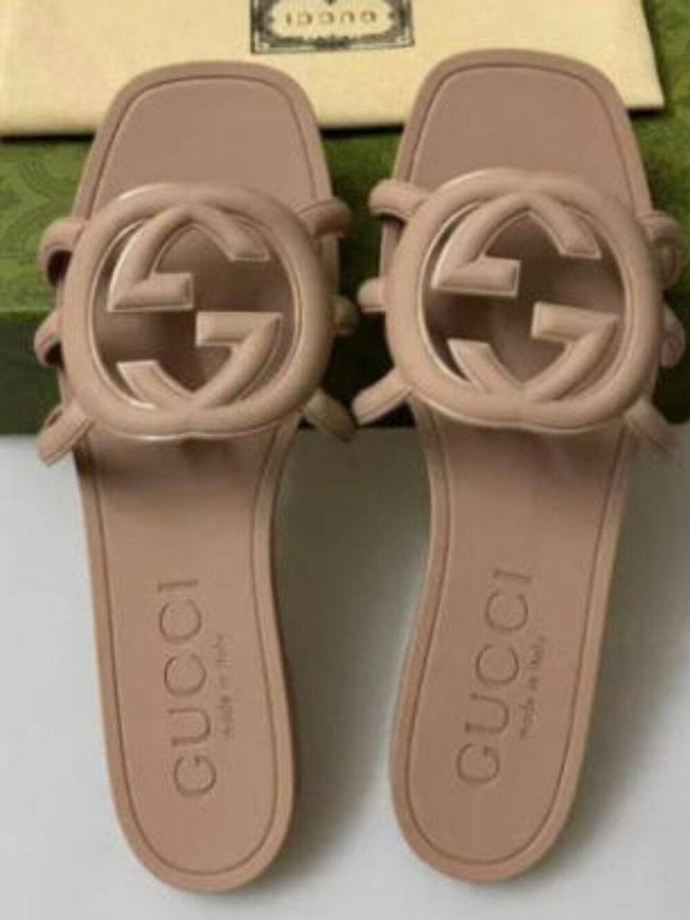 Gucci Beige GG Slide Sandals - With Original Box